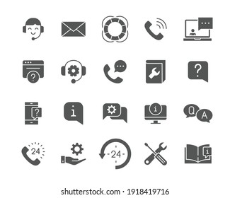 Help And Support Glyph Icon Set. Simple Solid Style Symbol For Web Template And App. Online Service, Call Center, Contact Phone Concept. Vector Illustration Isolated On White Background. EPS 10