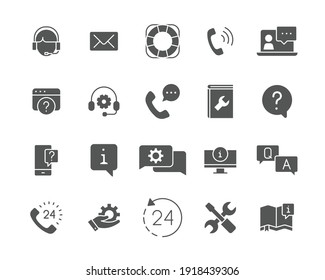 Help And Support Glyph Icon Set. Simple Solid Style Symbol For Web Template And App. Online Service, Call Center, Contact Phone Concept. Vector Illustration Isolated On White Background. EPS 10