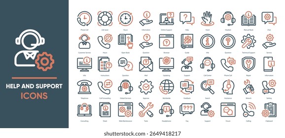 Coleção de conjuntos de ícones de Ajuda e Suporte, para seu site, celular, apresentação e design de logotipo. Ilustração de gráficos vetoriais.
