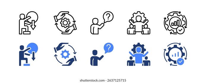 Help and Support icon set with Relieve, Assistance, Counselling, Leadership and Business Continuity.