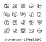 Help and support icon set. Сollection of simple linear web icons, consists of support, online assistant, reference book, etc. Editable vector move. 96x96 Pixel