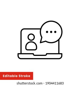 Help and support icon. Simple line style for web template and app. Call center, assist, service, contact, phone, computer, info, vector illustration design on white background. Editable stroke EPS 10