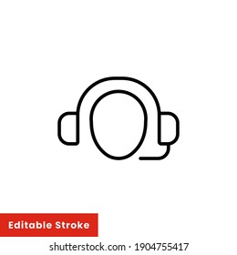 Help and support icon. Simple line style for web template and app. Call center, assist, service, contact, phone, computer, info, vector illustration design on white background. Editable stroke EPS 10