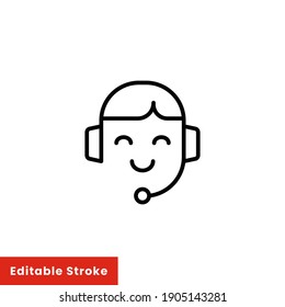 Help and support icon. Simple line style for web template and app. Call center, assist, service, contact, phone, computer, info, vector illustration design on white background. Editable stroke EPS 10