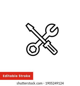 Help and support icon. Simple line style for web template and app. Call center, assist, service, contact, phone, computer, info, vector illustration design on white background. Editable stroke EPS 10