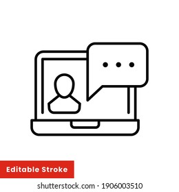 Help and support icon. Simple line style for web template and app. Call center, assist, service, contact, phone, computer, info, vector illustration design on white background. Editable stroke EPS 10