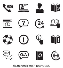 Help And Support Icons. Black Flat Design. Vector Illustration. 