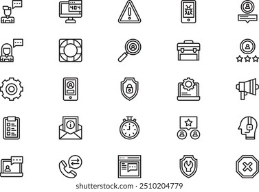A coleção de ícones de ajuda e suporte é uma ilustração vetorial com traçado editável.
