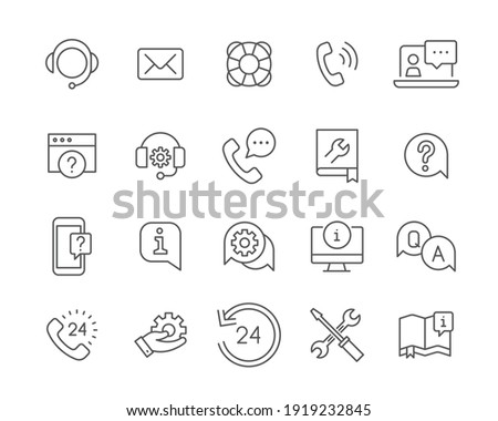 Help and support line icon set. Simple outline style symbol for web template and app. Online service, call center, contact phone concept. Vector illustration isolated on white background. EPS 10
