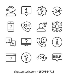 Help and support line icons set vector illustration