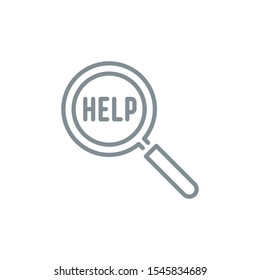 Help support with magnifier glass outline flat icon. Single quality outline logo search symbol for web design or mobile app. Thin line design logo sign. Loupe lens icon isolated on white background.