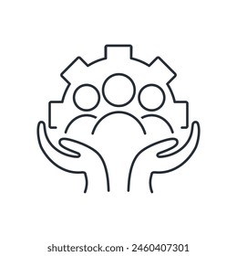 Help or support mechanism,community care, people group save.Vector linear icon isolated on white background.