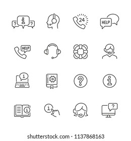 Help and support related icons: thin vector icon set, black and white kit