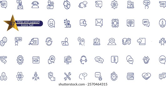 Help And Support Related Vector Line Icons. Contains such Icons as Handbook,