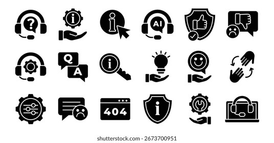 Hilfe und Unterstützung, Service, Hilfe, Feedback, Nachricht, Kommunikation, Symbol-Symbol-Symbol Schwarz Glyphe Pixel Art Vektor Design Illustration Collection Sets