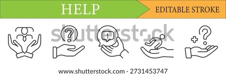 Help and support services line icon set for customer assistance and frequently asked questions