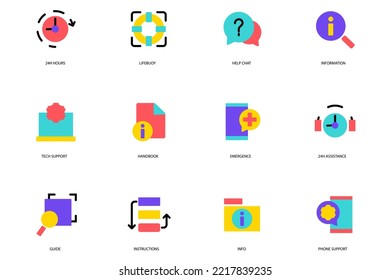 Help and Support set of icons concept in the flat cartoon style. Images of ways to get help and support. Vector illustration.