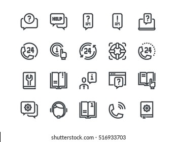 Help and Support. Set of outline vector icons.