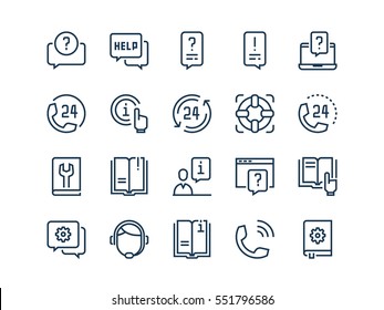 Help And Support. Set Of Thin Outline Vector Icons On A White Background.