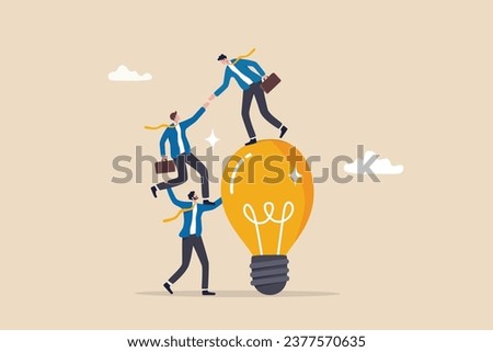 Help support team to success together, teamwork partnership to collaboration, leadership or manager to help employee reaching goal concept, businessmen help colleagues to climb up lightbulb idea.
