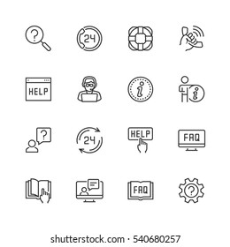 Help and support vector icon set in thin line style