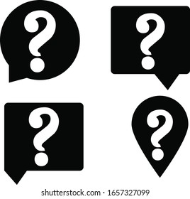 Help symbol. FAQ sign. Map pointers information buttons. Speech bubbles with icons.