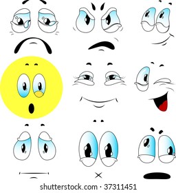 With help of these faces you can give your character different emotions. Isolated on white.