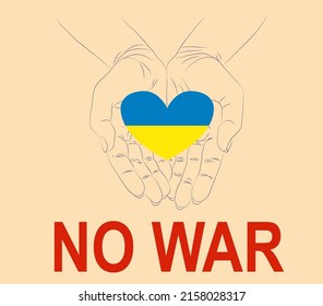 Help Ukraine. Hands Ukrainian national colors. Anti-war creative concept lettering in english