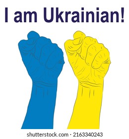 Helfen Sie der Ukraine! Hände Ukrainische Nationalfarben. Kritiker-Kritiker schreiben auf Englisch