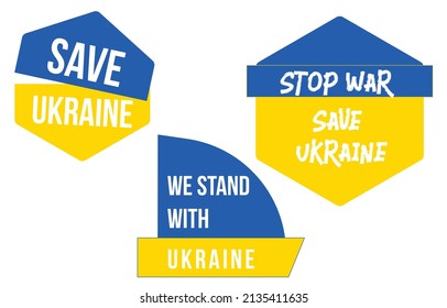 Ayuden a Ucrania y salven a Ucrania. Tres tipos diferentes de pegatinas y pancartas para Ucrania