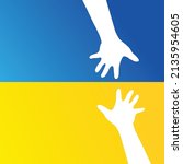 Help Ukraine. Two Hands on Ukraine flag . Save Ukraine. Pray for Ukraine. Stop War. Vector Illustration