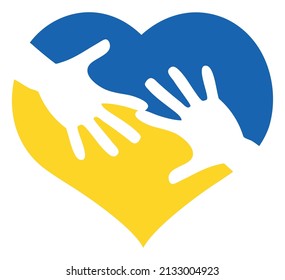 Help Ukraine. Two Hands on Heart Symbol. Save Ukraine. Pray for Ukraine. Stop War. Vector Illustration