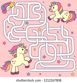 Help unicorn find path to friend. Labyrinth. Maze game for kids