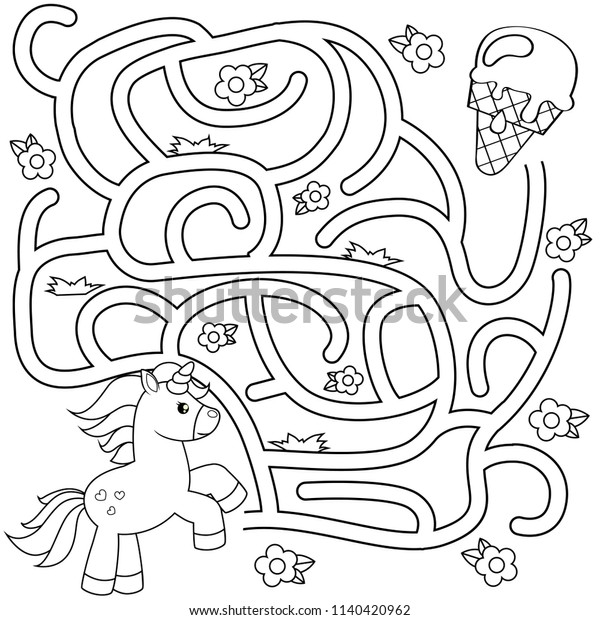 help unicorn find path ice cream stock vector royalty free