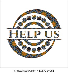 Help us arabesque emblem. arabic decoration.