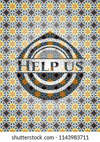 Help us arabesque style badge. arabic decoration.