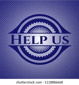 Help us badge with denim texture
