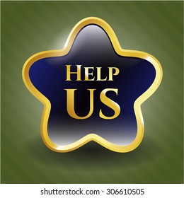 Help us gold shiny badge