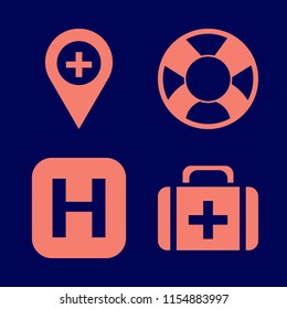 help vector icons set. with lifebuoy, hospital location, first aid bag and hospital sign in set