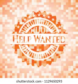 Help Wanted abstract emblem, orange mosaic background