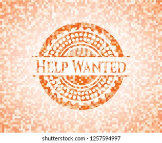 Help Wanted abstract emblem, orange mosaic background