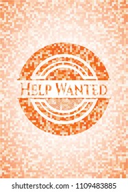 Help Wanted abstract orange mosaic emblem with background