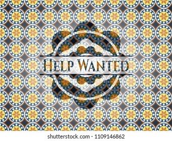 Help Wanted arabic style emblem. Arabesque decoration.