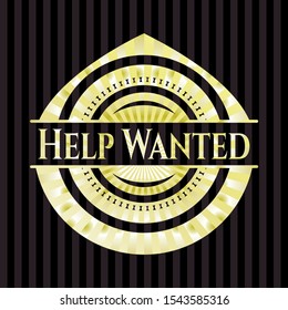 Help Wanted gold emblem or badge. Vector Illustration. Detailed.