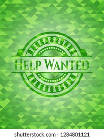Help Wanted green emblem. Mosaic background