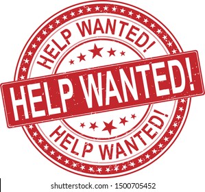 help wanted grunge retro red isolated ribbon stamp