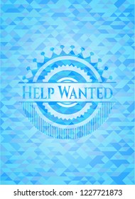 Help Wanted light blue emblem with mosaic background