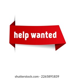 Help wanted ribbon. Sticker, label design banner template.