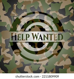 Help Wanted written on a camouflage texture. Vector Illustration. Detailed. 