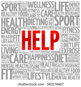 HELP word cloud background, health concept